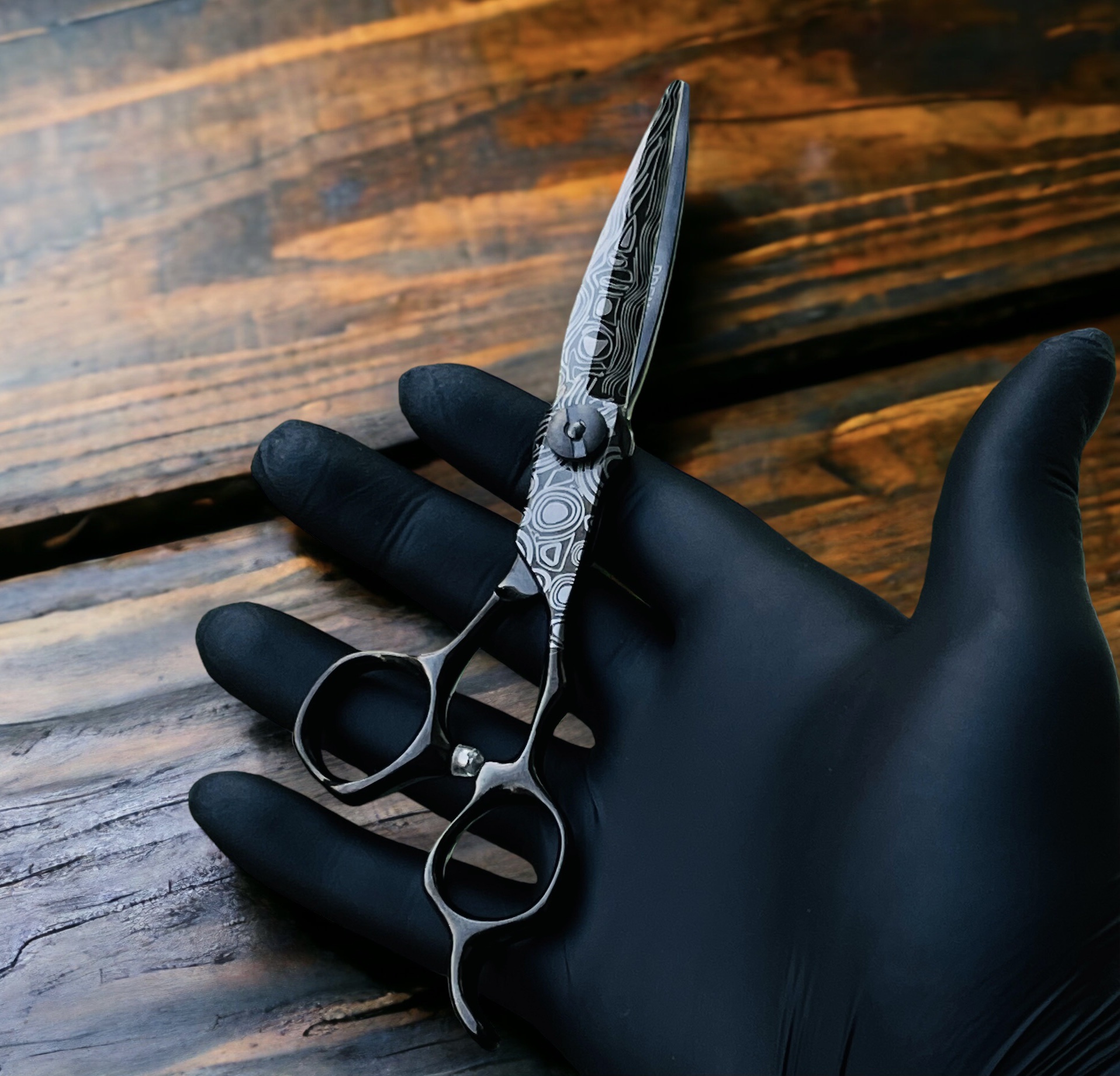 hanzei shears black damascus style 1